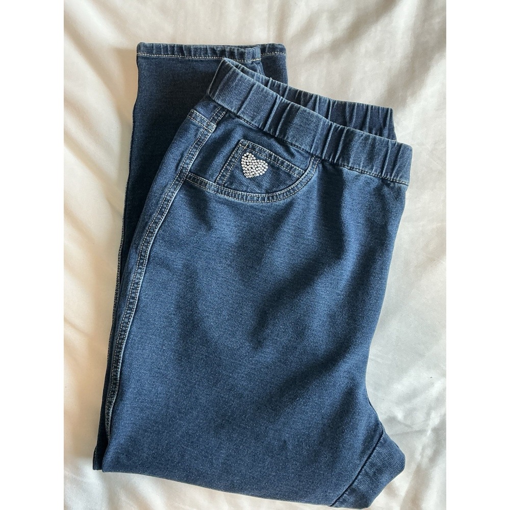 Quacker Factory DreamJeannes Embroidered Stars Jegging Pants Blue Sz 1x